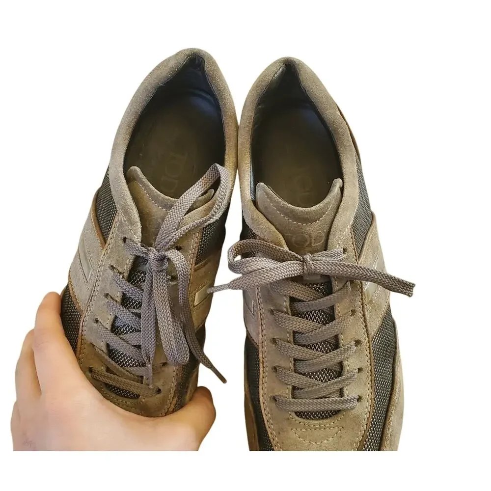 EUC Tod's low trainers gray suede and canvas sz 9 sneakers‎